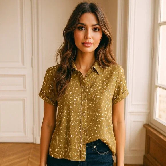 Samsoe Samsoe Camisa Majan Blouse Top NWT in Feuilles Khaki - Picture 11 of 11